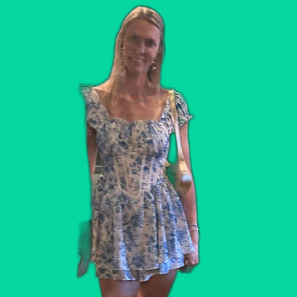 Shein Blue Willow White Corset Romper Womens Sz Petite XS
